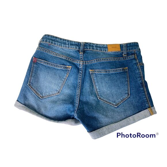 BDG Urban Outfitters Mid Rise Alexa Blue Denim Jean Shorts Distressed Cuffed 28 - Picture 3 of 6